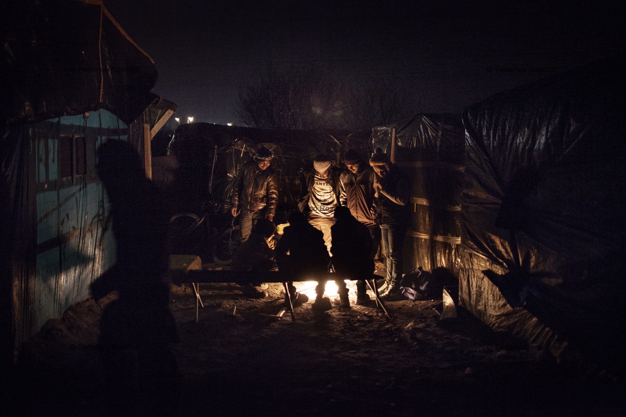 Calais, France. February 27, 2016. Night life inside the camp.