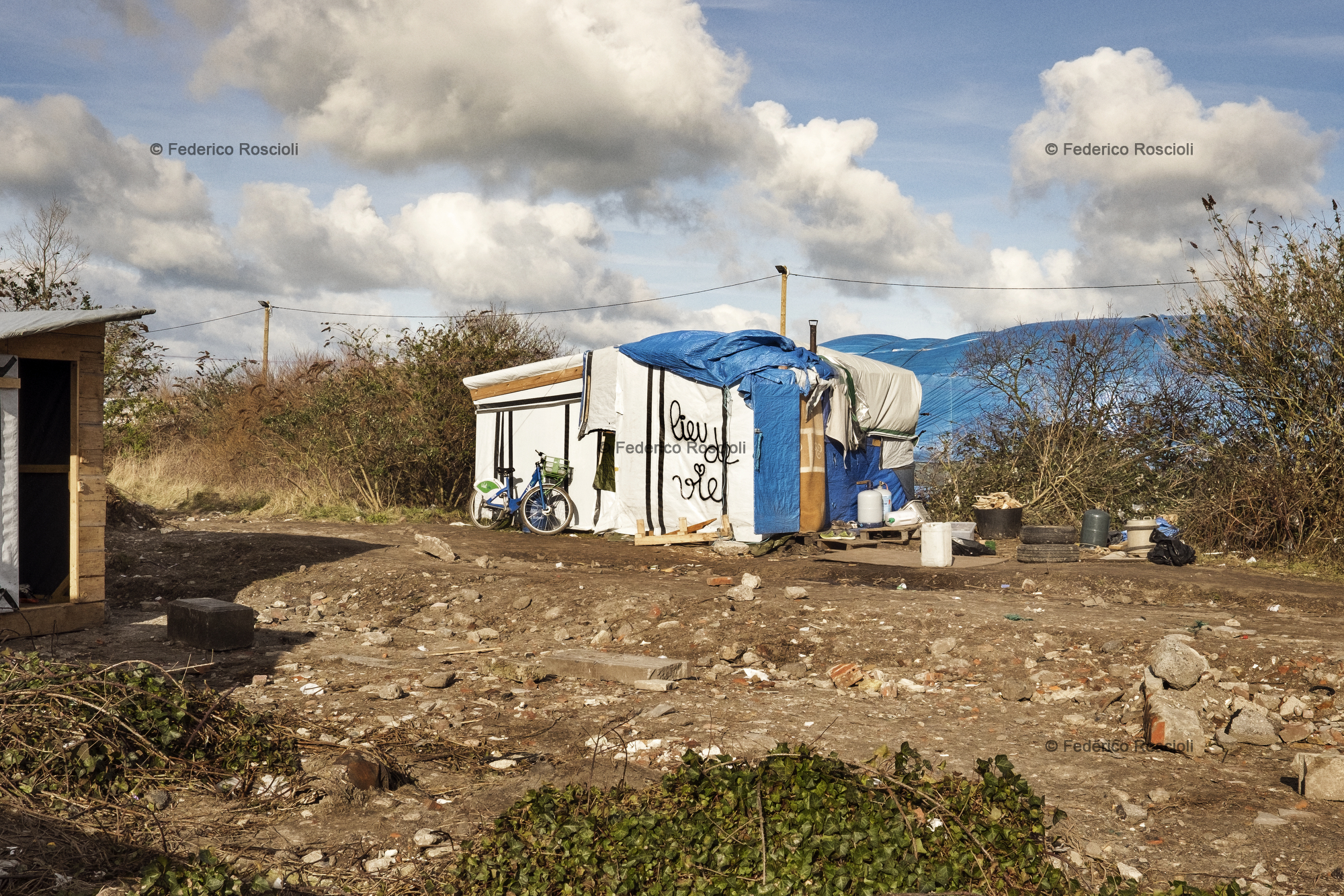 Calais, France. February 28, 2016. Lieu de vie, literally living place, was written on many tents in order to avoid them to be destroyed by the French government.