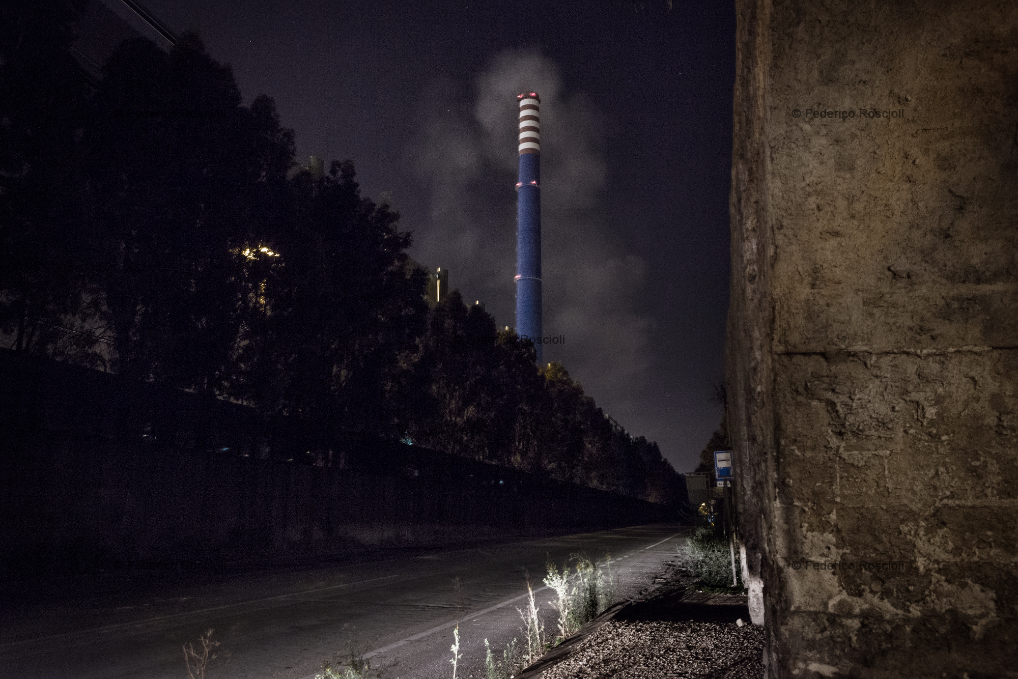 Taranto, Italy, September 26, 2013. Ilva chimney E312 during the night: this is the major suspect for the release of dioxin in the area. There are no certain data due to partial monitoring under progress. It is easy to see how this chimney works heavier during the night than during the day.
