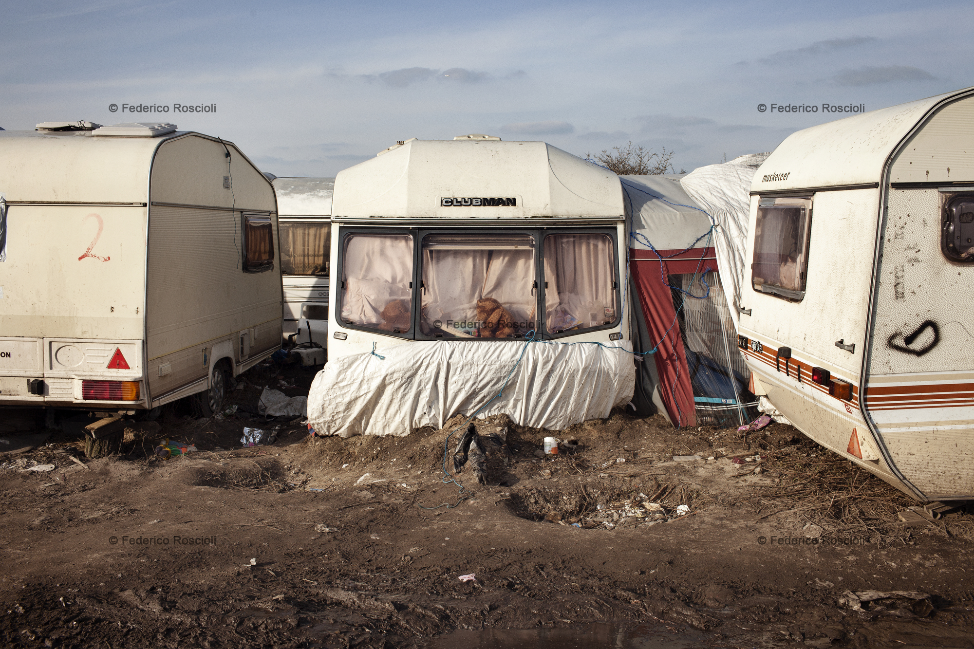 Calais, France. February 27, 2016. Families live in caravans in a specific area fo the camp. There are around 300 families hosted.