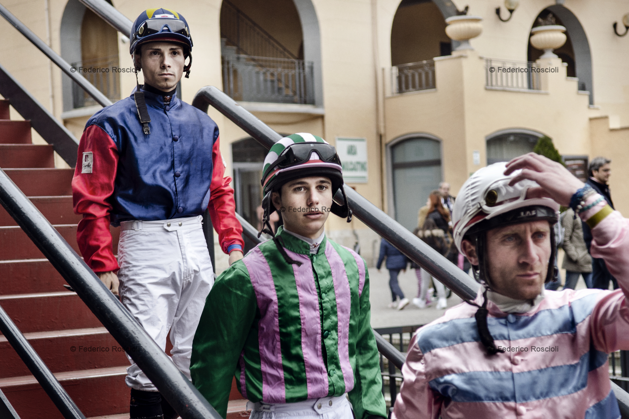 Rome, Italy. April 1, 2013. Jockeys ready for the race. They are completely independent by the teams, they could even race for different teams in the same day.
