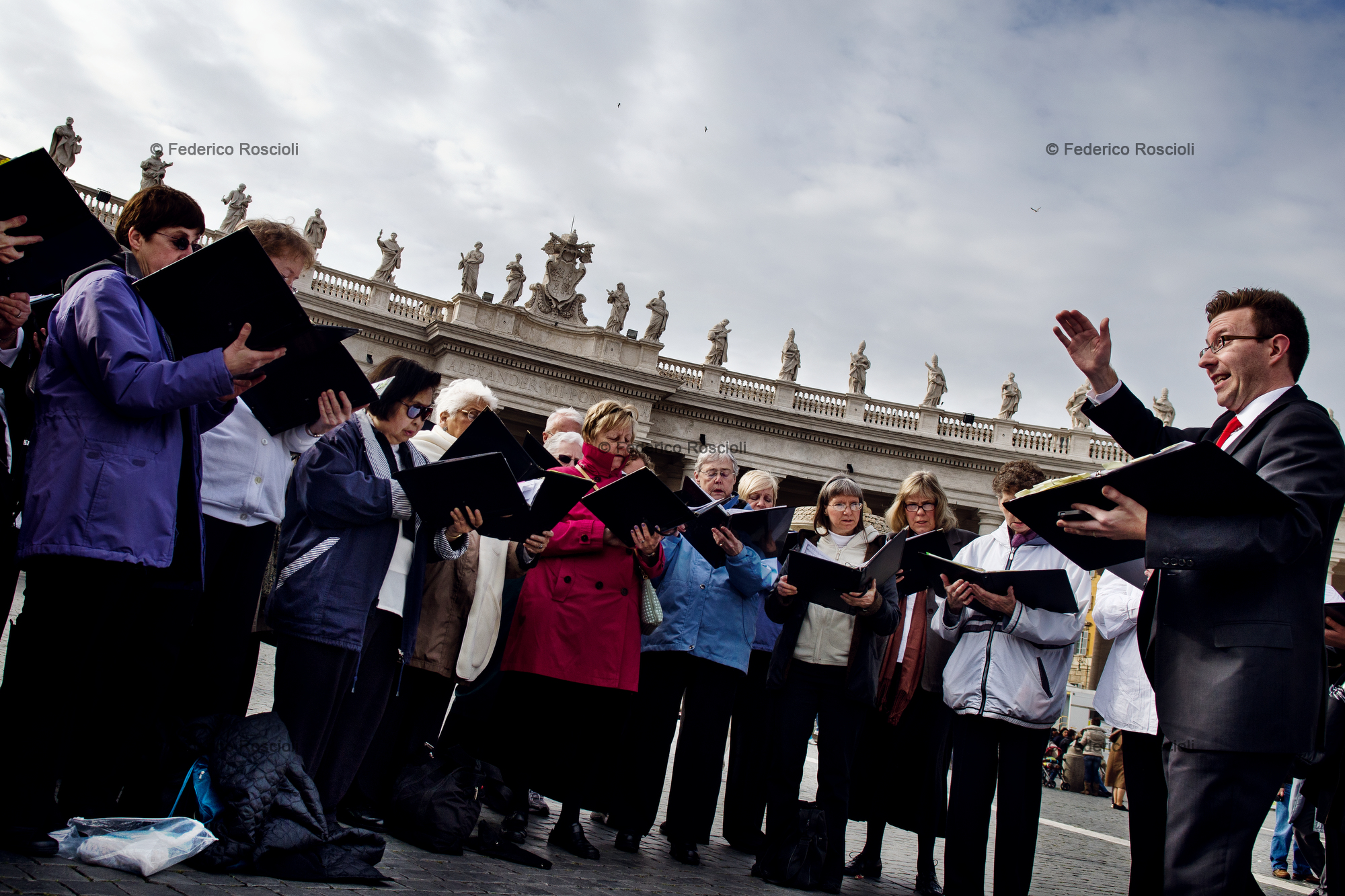 Vatican, Vatican City, March 17, 2013. A chorus signing in Saint Peter Square before Pope Francis first Angelus Prayer.